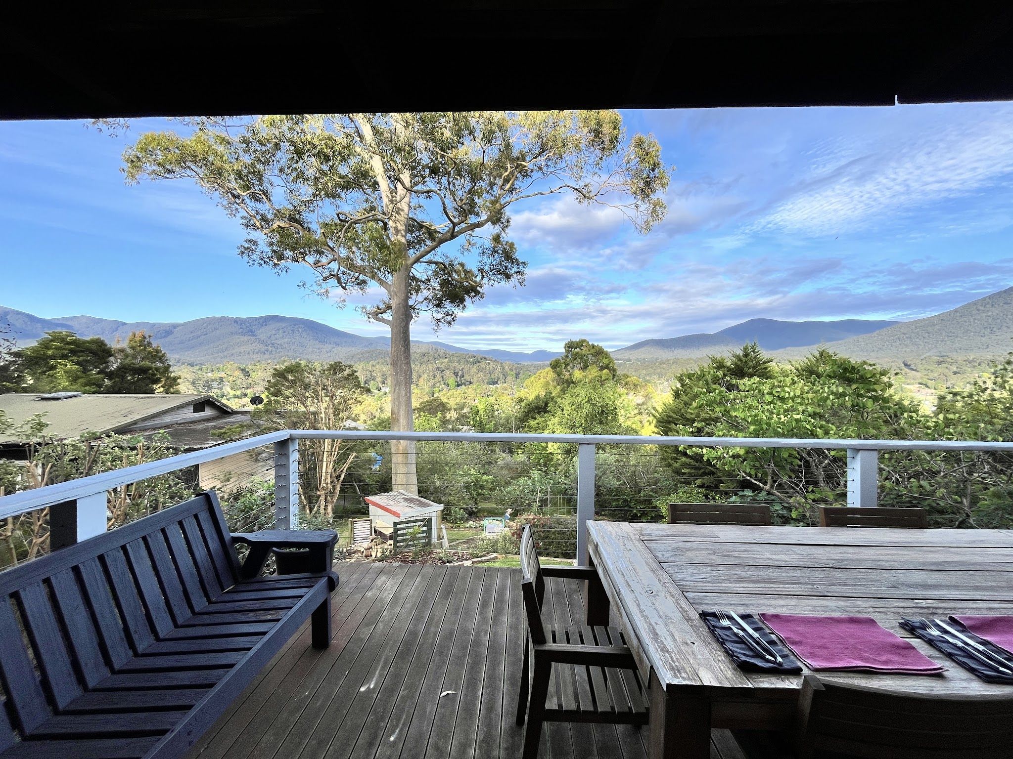 A deck at Healesville looking out over the Yarra Ranges after tree work